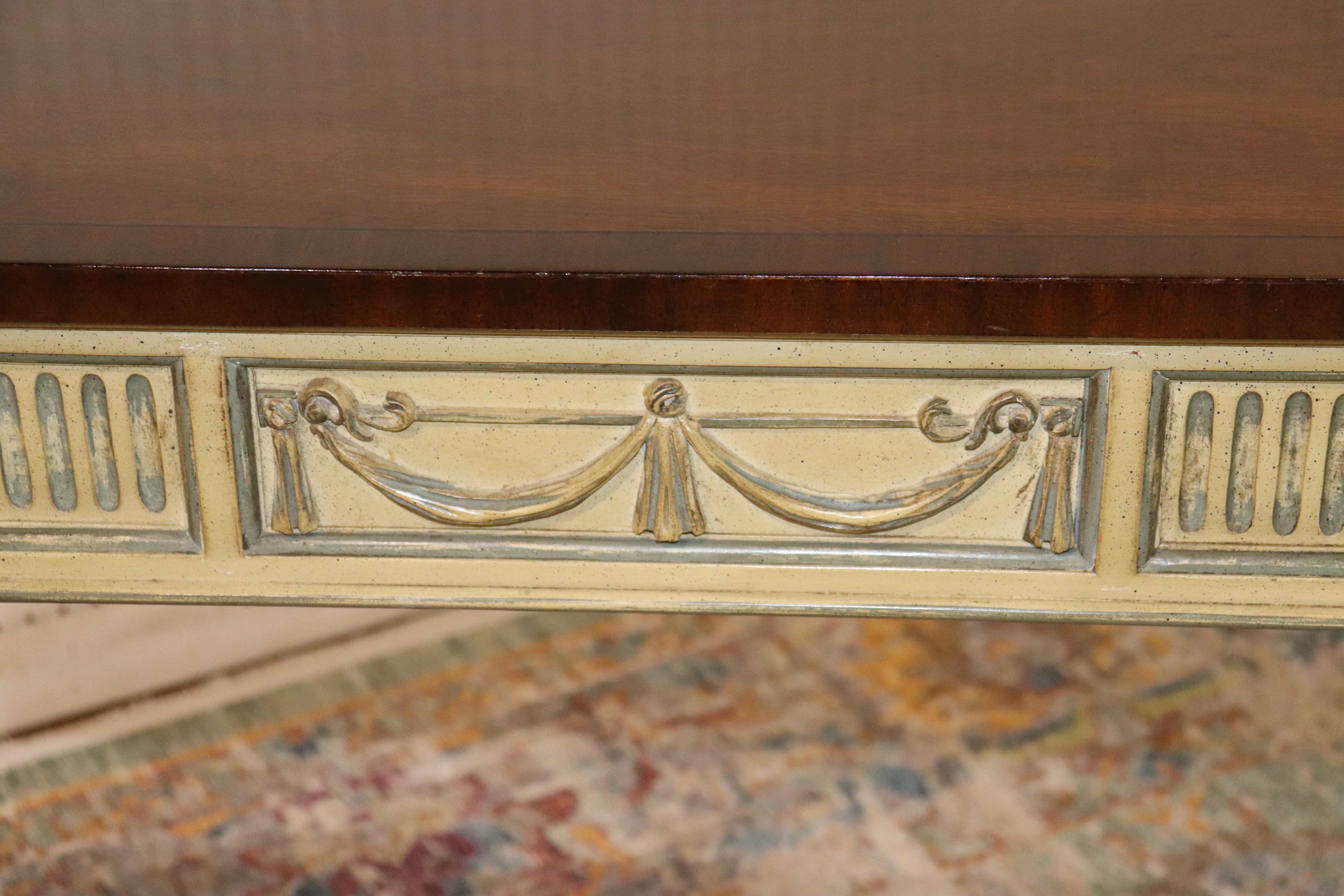 Wood French Louis XVI Style Crème Paint Decorated Console Sofa Table