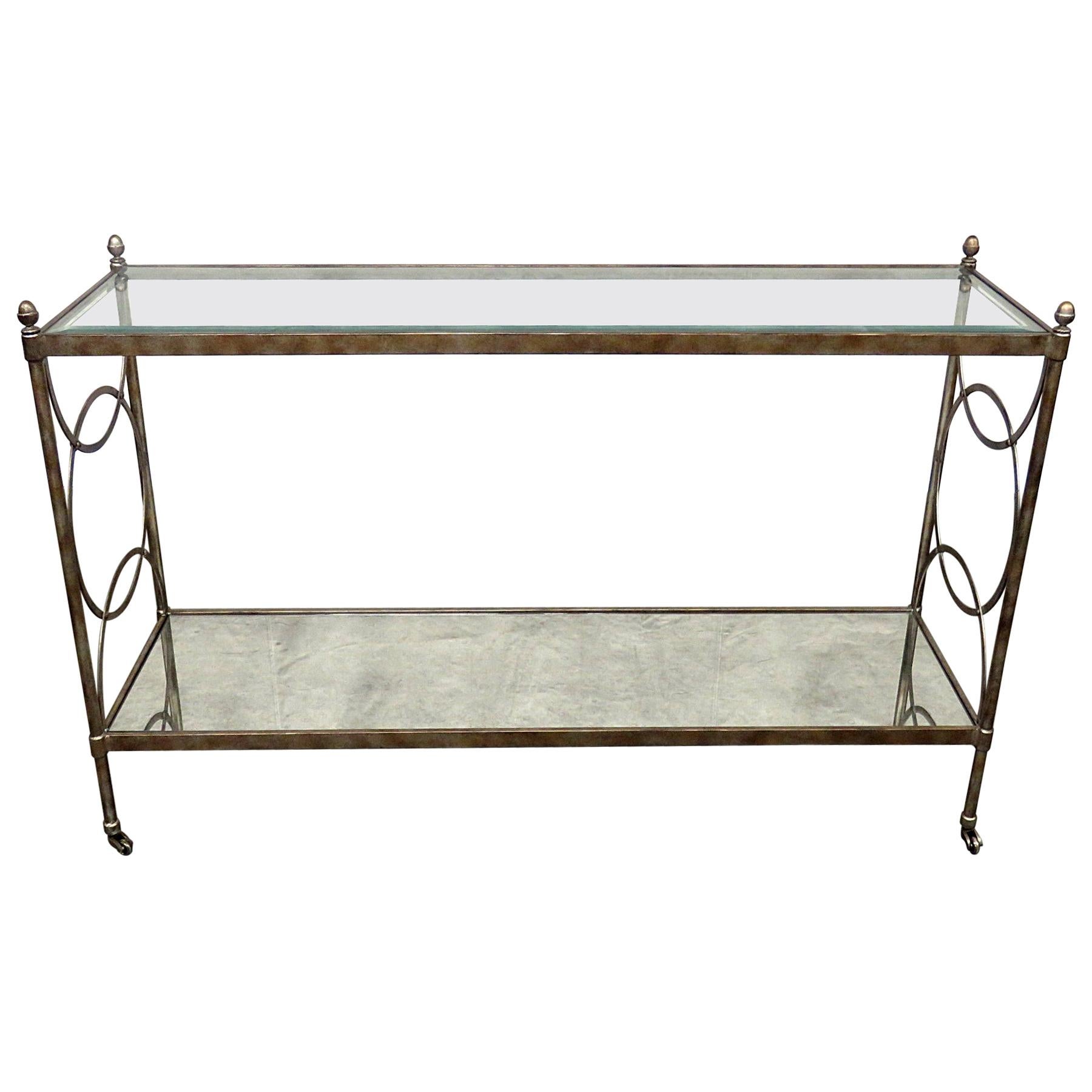 Maison Jansen Attr. Steel and Brass French Hollywood Regency Style Console Table