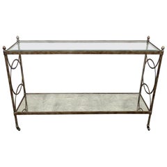 Maison Jansen Attr. Steel and Brass French Hollywood Regency Style Console Table