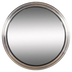 Miroir convexe de style Régence, acier brossé, grande taille