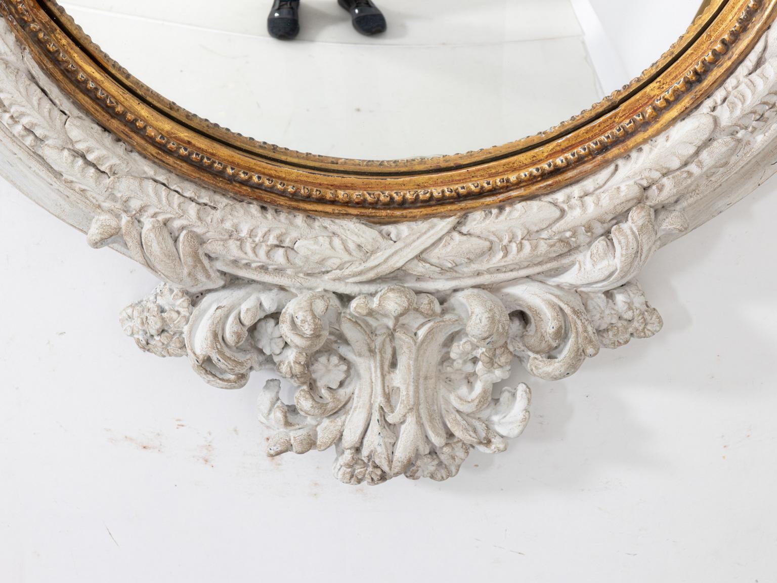 20th Century Regency Style Convex Mirror with Flower Basket Crest