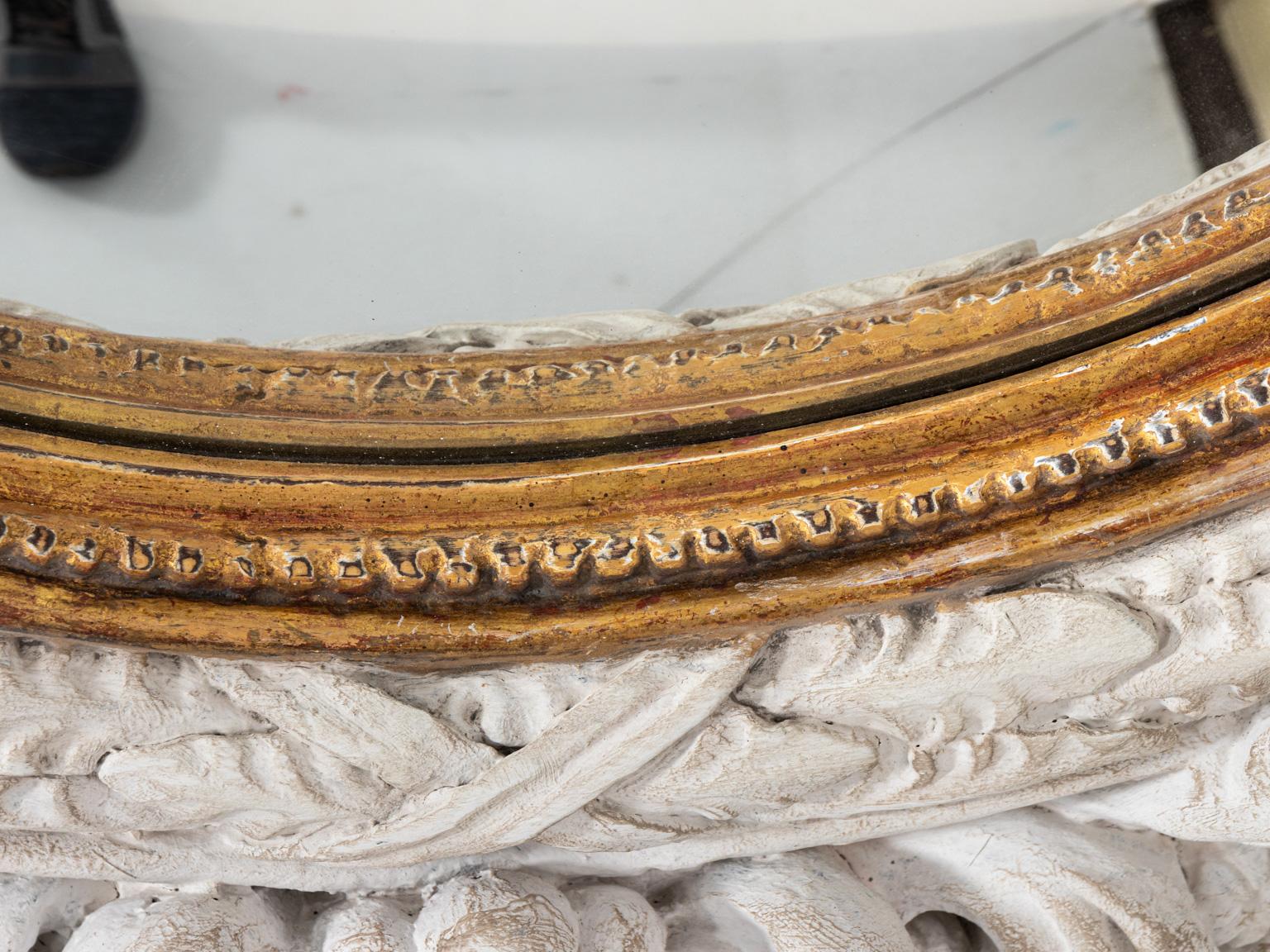 Plaster Regency Style Convex Mirror with Flower Basket Crest