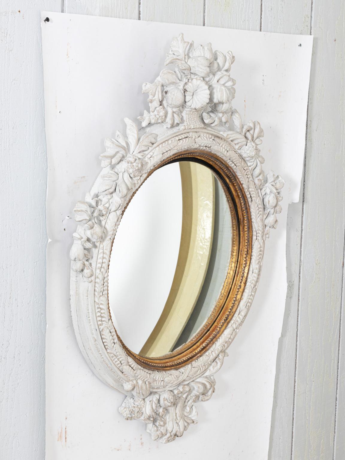 Regency Style Convex Mirror with Flower Basket Crest 1