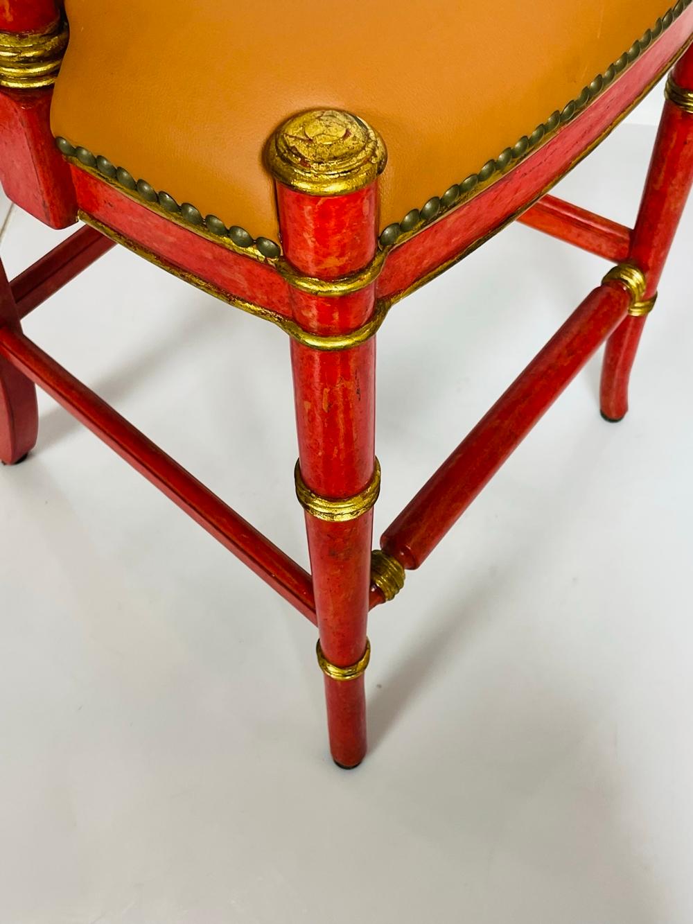 Regency Style Counter Stools With Gold Gilt, Canning & Leather Seats For Sale 5