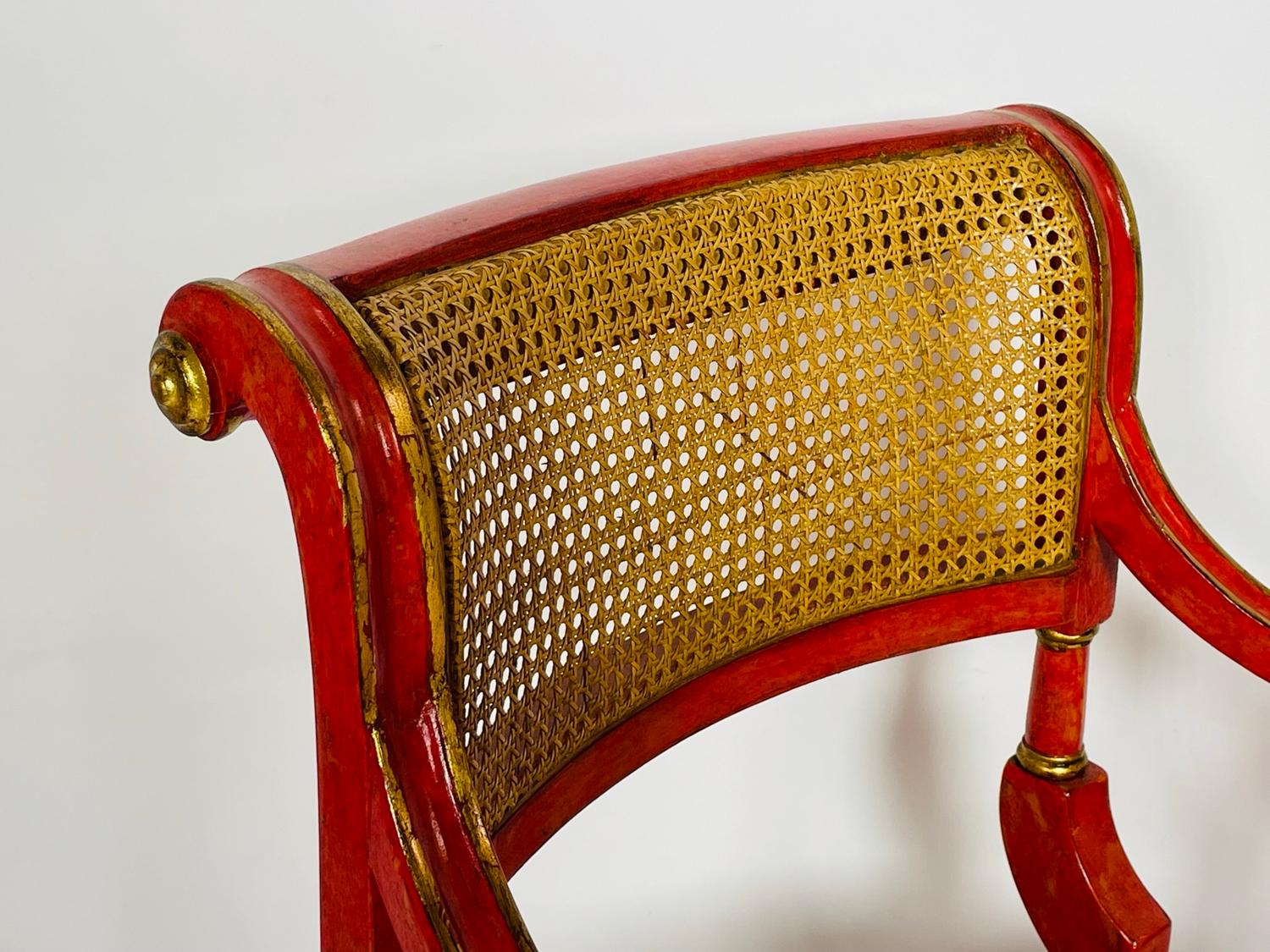 Regency Style Counter Stools With Gold Gilt, Canning & Leather Seats For Sale 8