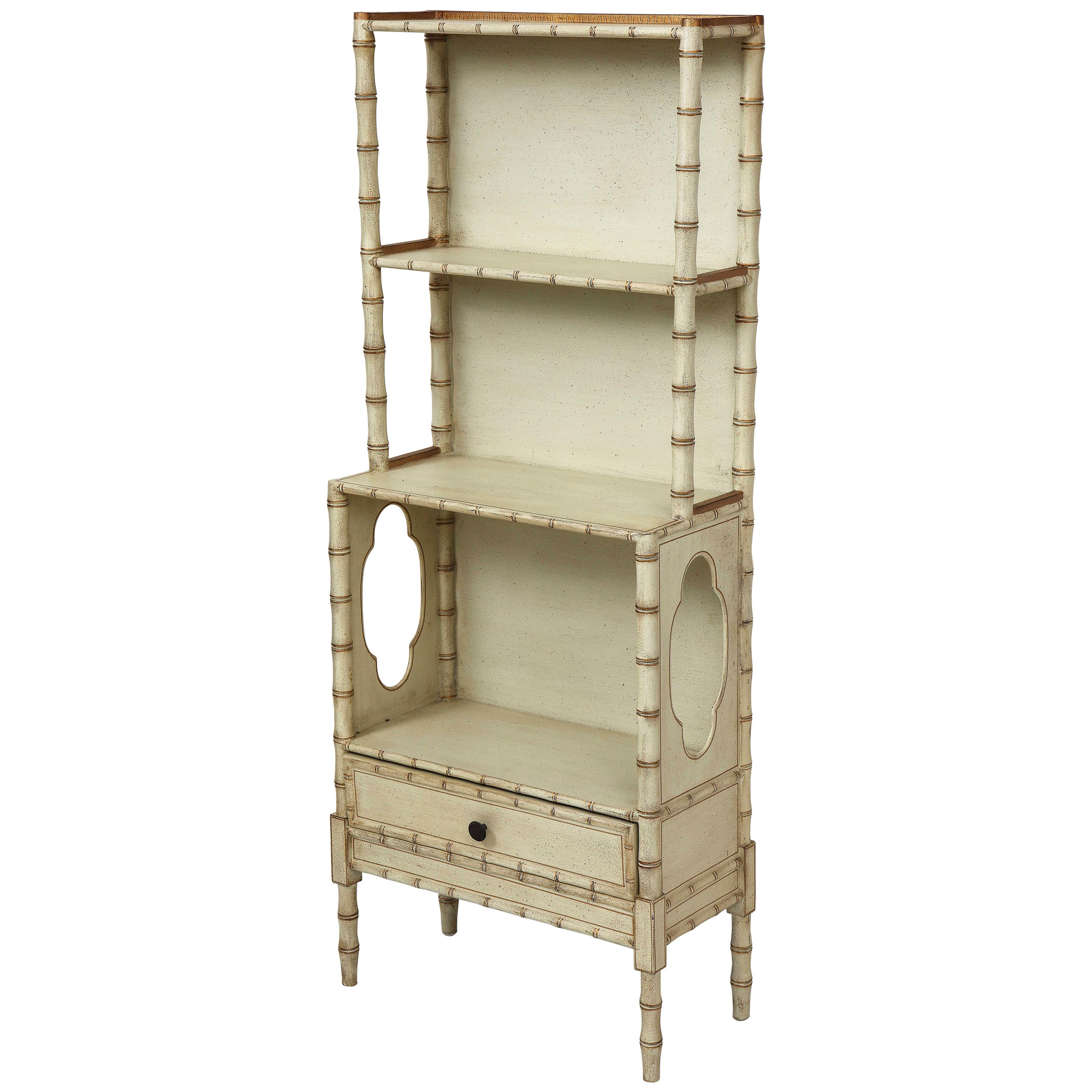 Regency Style Cream and Gilt Faux Bamboo Bookcase