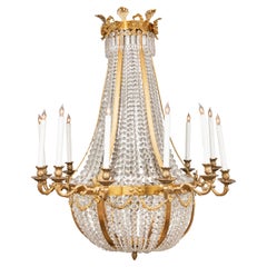Regency Style Crystal and Gilt Metal 12-Light Chandelier