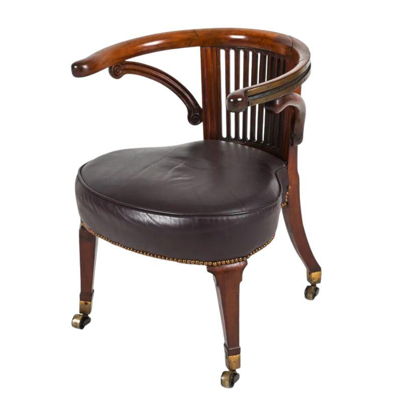 20th Century Regency Style Curved Library Desk Chair With Leather Seat For Sale