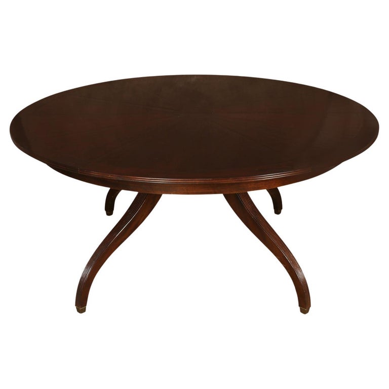 Regency Style Custom Mahogany Round Dining Table with Two Leaves at 1stDibs