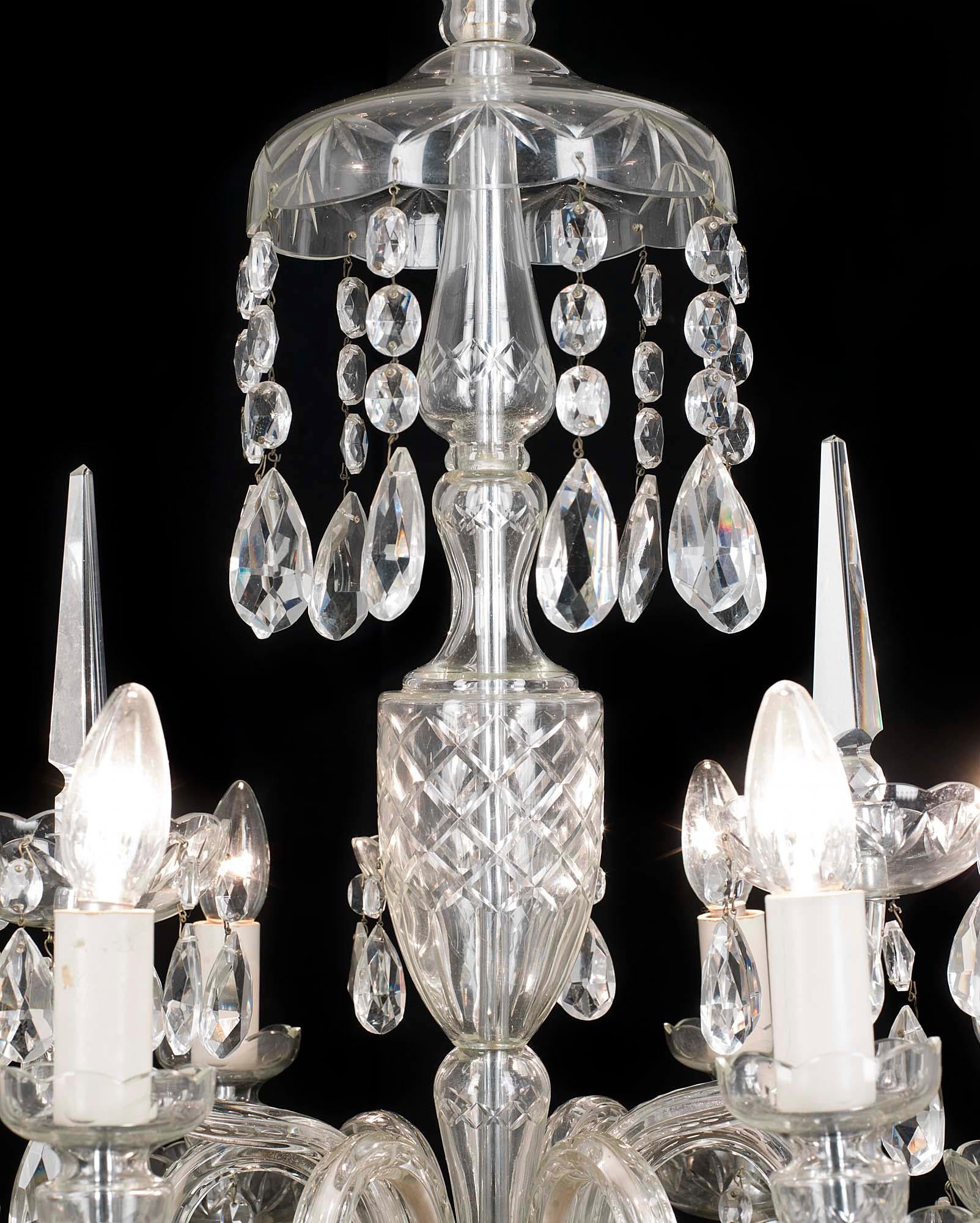English Regency Style Cut Glass Nine Branch Chandelier For Sale