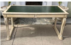 Regency Style Dennis & Leen Green Leather Top White & Silver Writing Table Desk