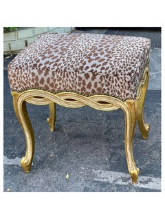 Regency Style Designer Taboret Bench with Cheetah Velvet by Randy Esada