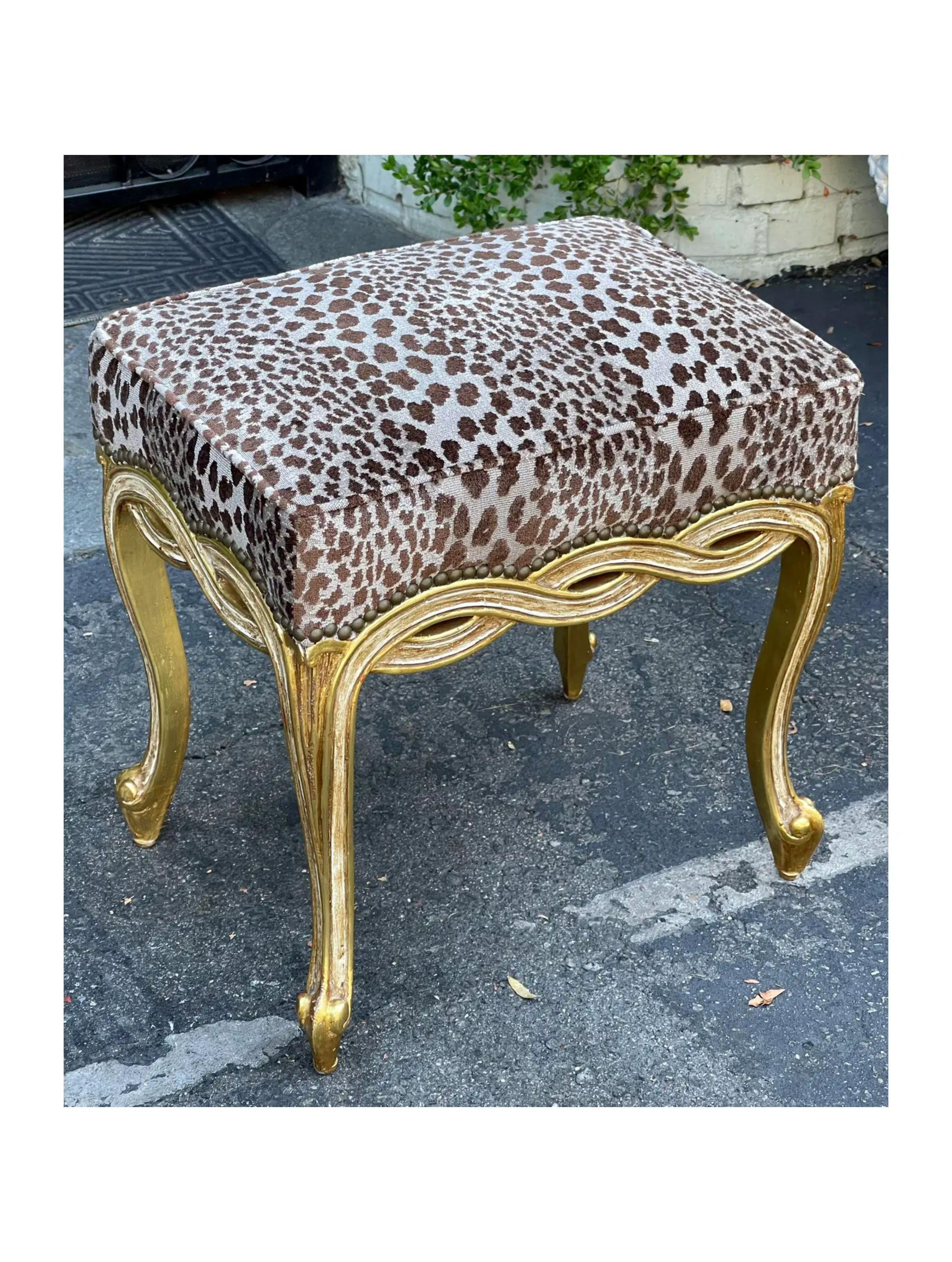 Regency Style Designer Taboret Bench with Cheetah Velvet by Randy Esada In Good Condition For Sale In LOS ANGELES, CA