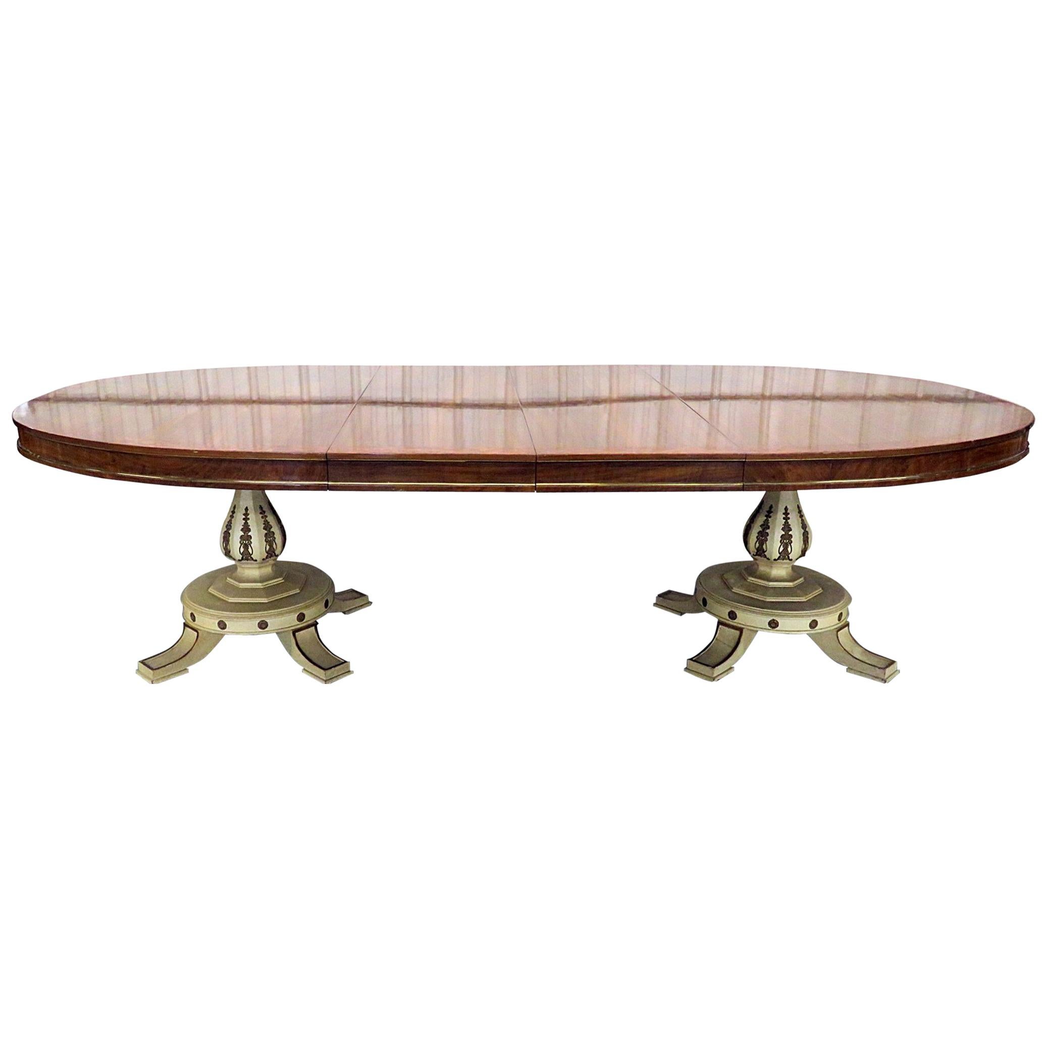Gilded and Creme Painted Rosewood French Regency Style Dining Room Table 