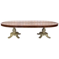 Gilded and Creme Painted Rosewood French Regency Style Dining Room Table