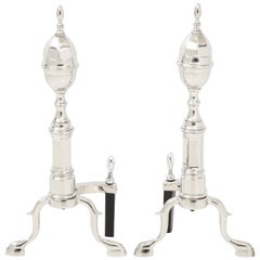 Regency Style Double Lemon Finial Nickel Andirons