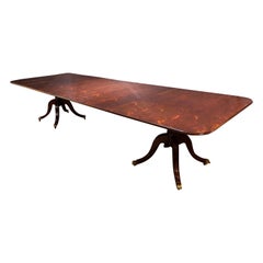Regency Style Double Pedestal Dining Table with Spectacular Mahogany Veneer