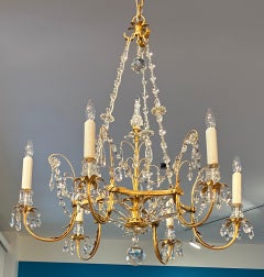 Regency Style E F Caldwell Gilt Bronze and Crystal Chandelier