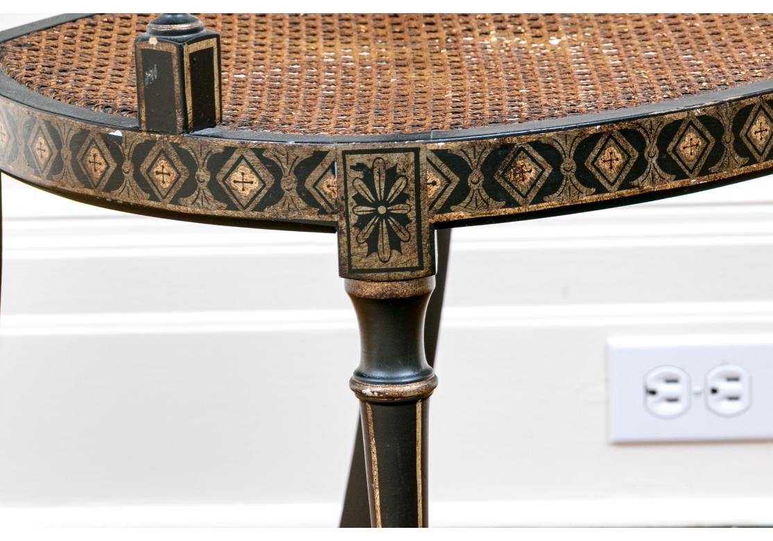 Regency Style Ebonized And Caned Accent Chair In Fair Condition For Sale In Bridgeport, CT