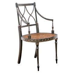 Antique Regency Style Ebonized And Caned Accent Chair
