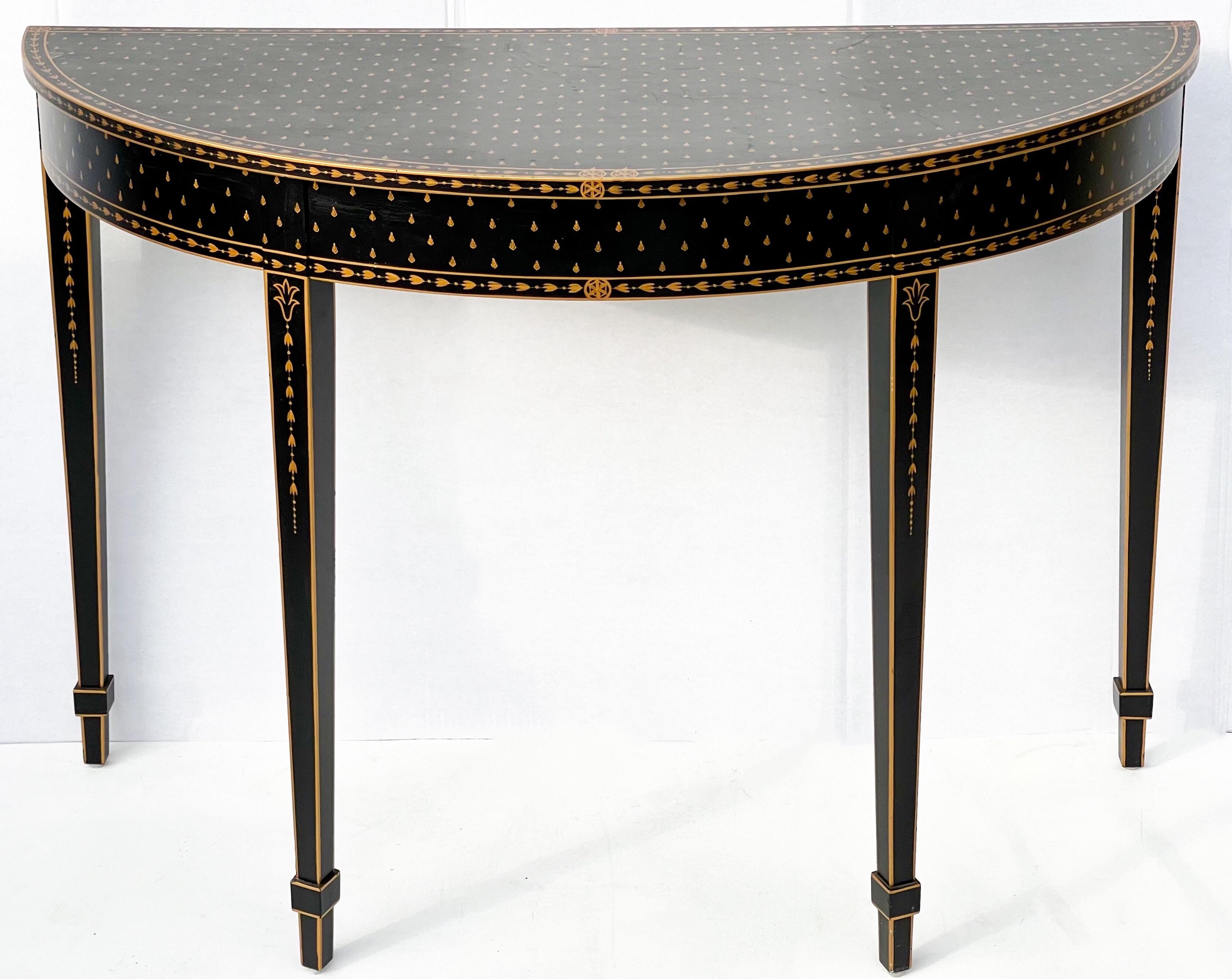 American Regency Style Ebonized and Gilt Painted Console Table by Chelsea House