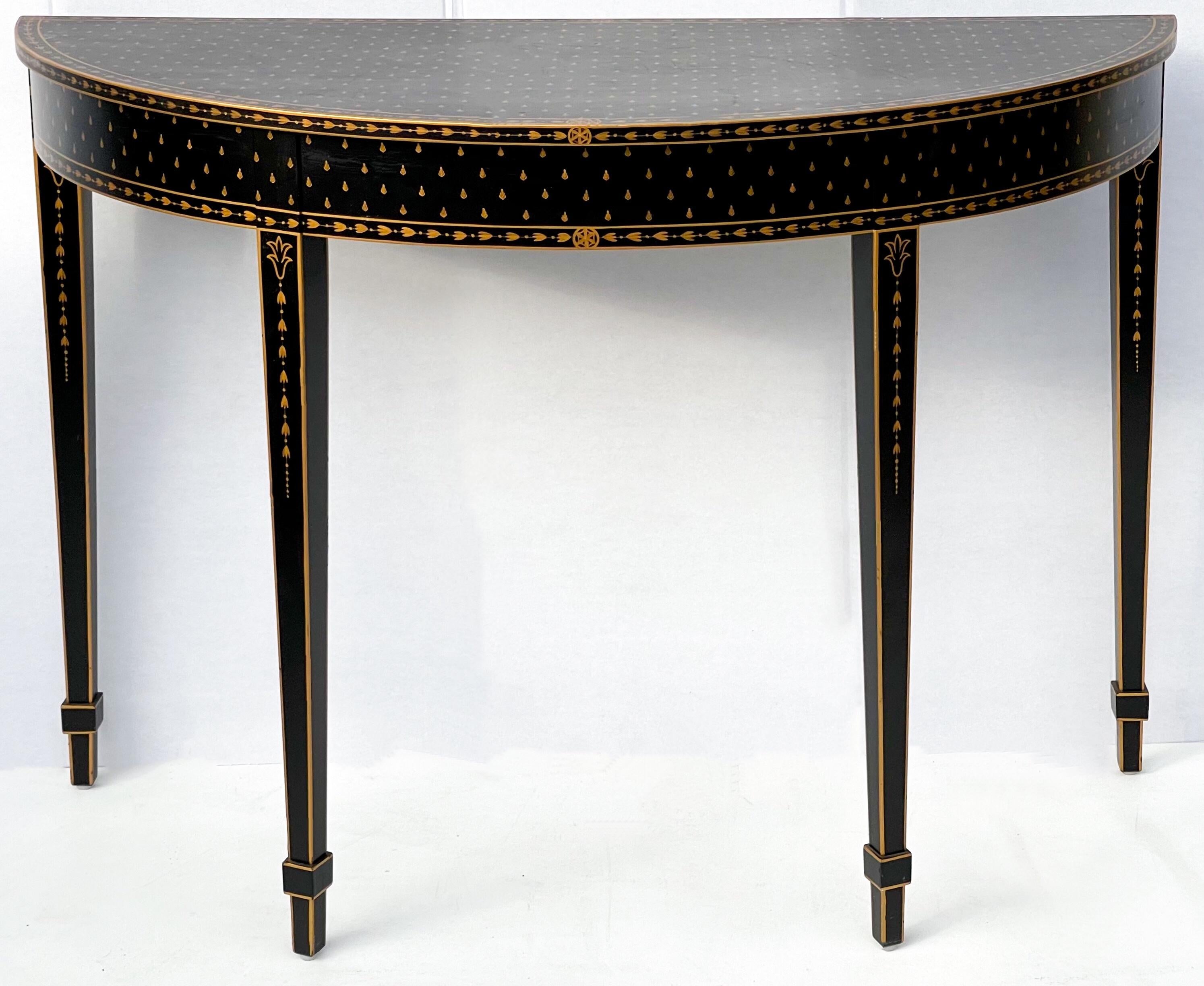 Regency Style Ebonized and Gilt Painted Console Table by Chelsea House In Good Condition In Kennesaw, GA