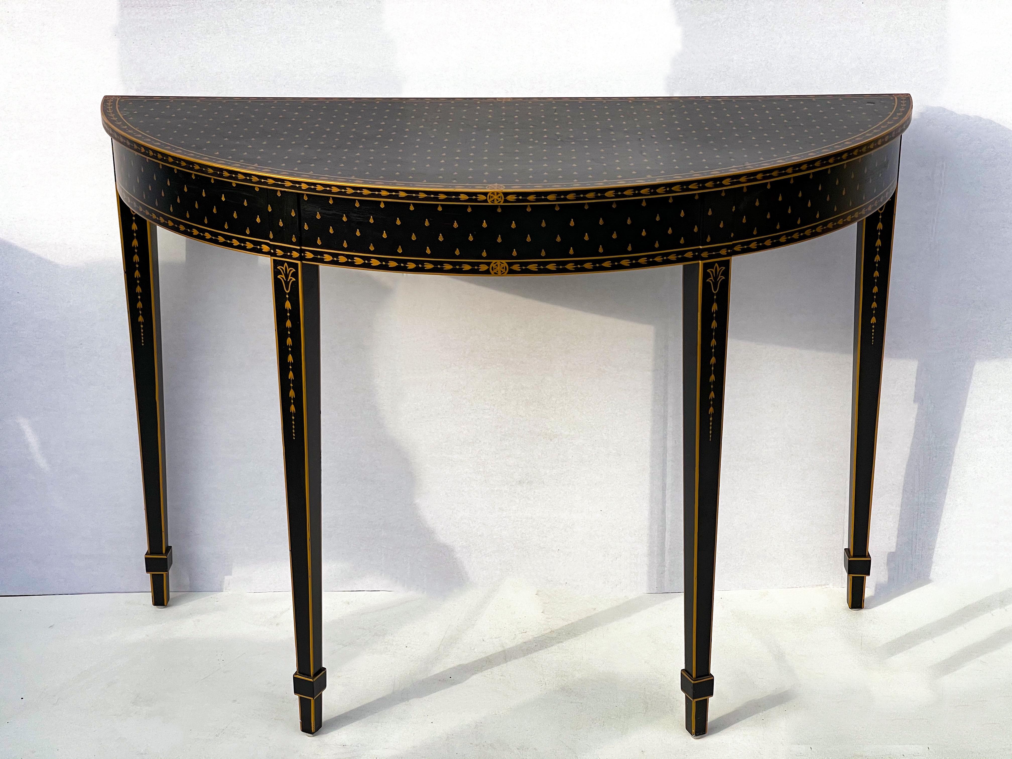 20th Century Regency Style Ebonized and Gilt Painted Console Table by Chelsea House