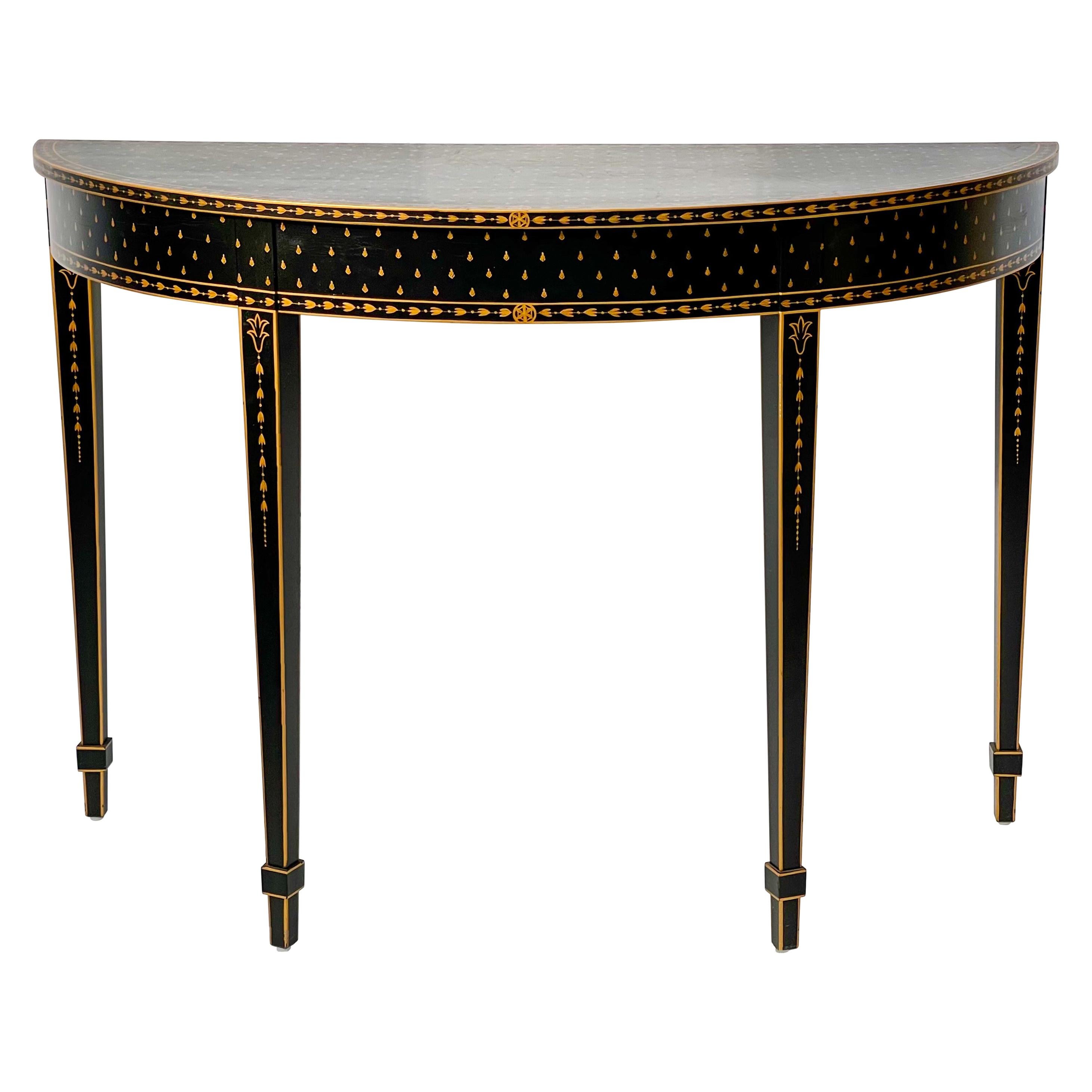 Regency Style Ebonized and Gilt Painted Console Table by Chelsea House