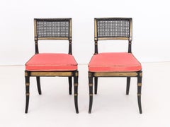 Regency Style Ebonized Caned Chairs, Pair