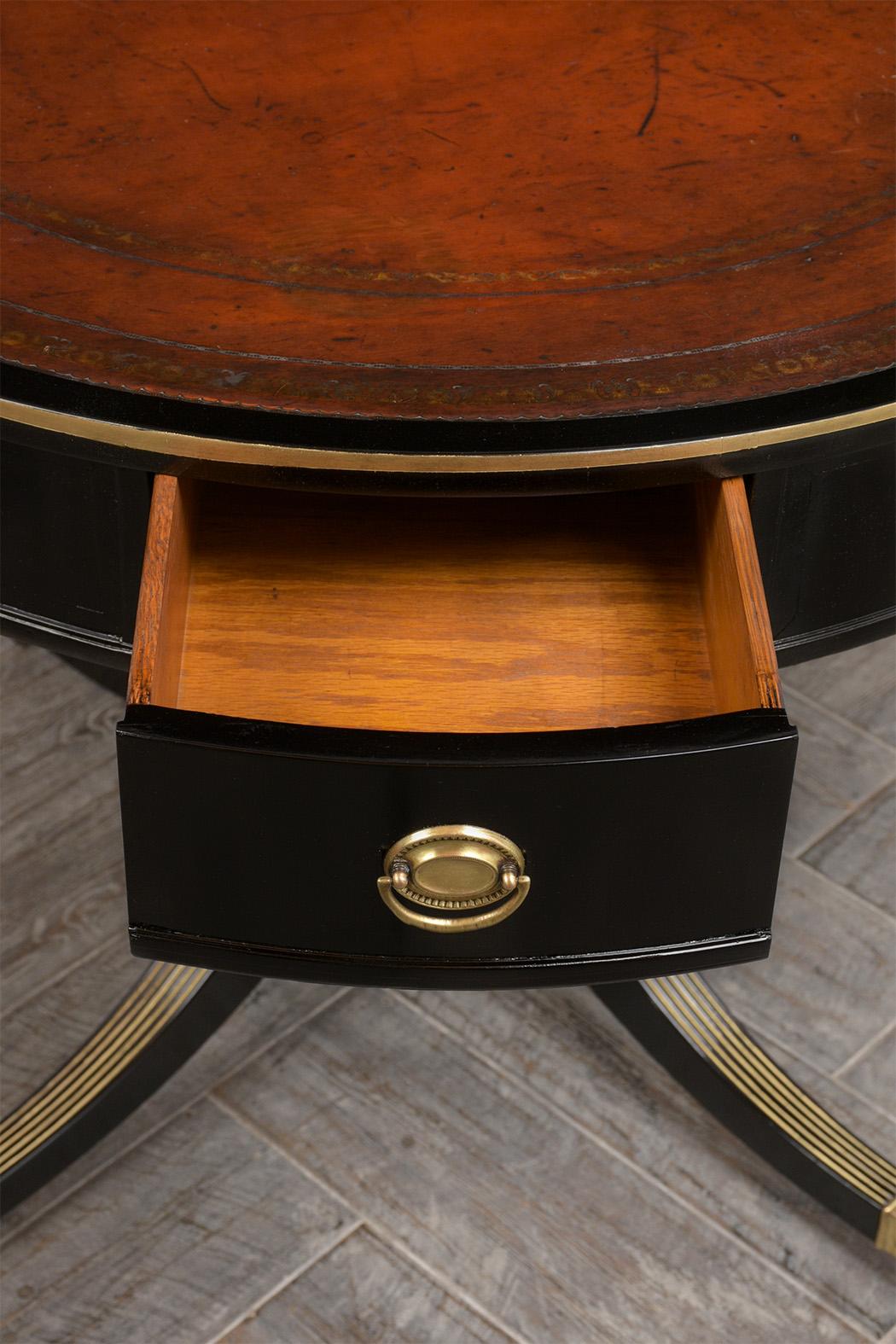 Leather Regency Style Ebonized Center Table