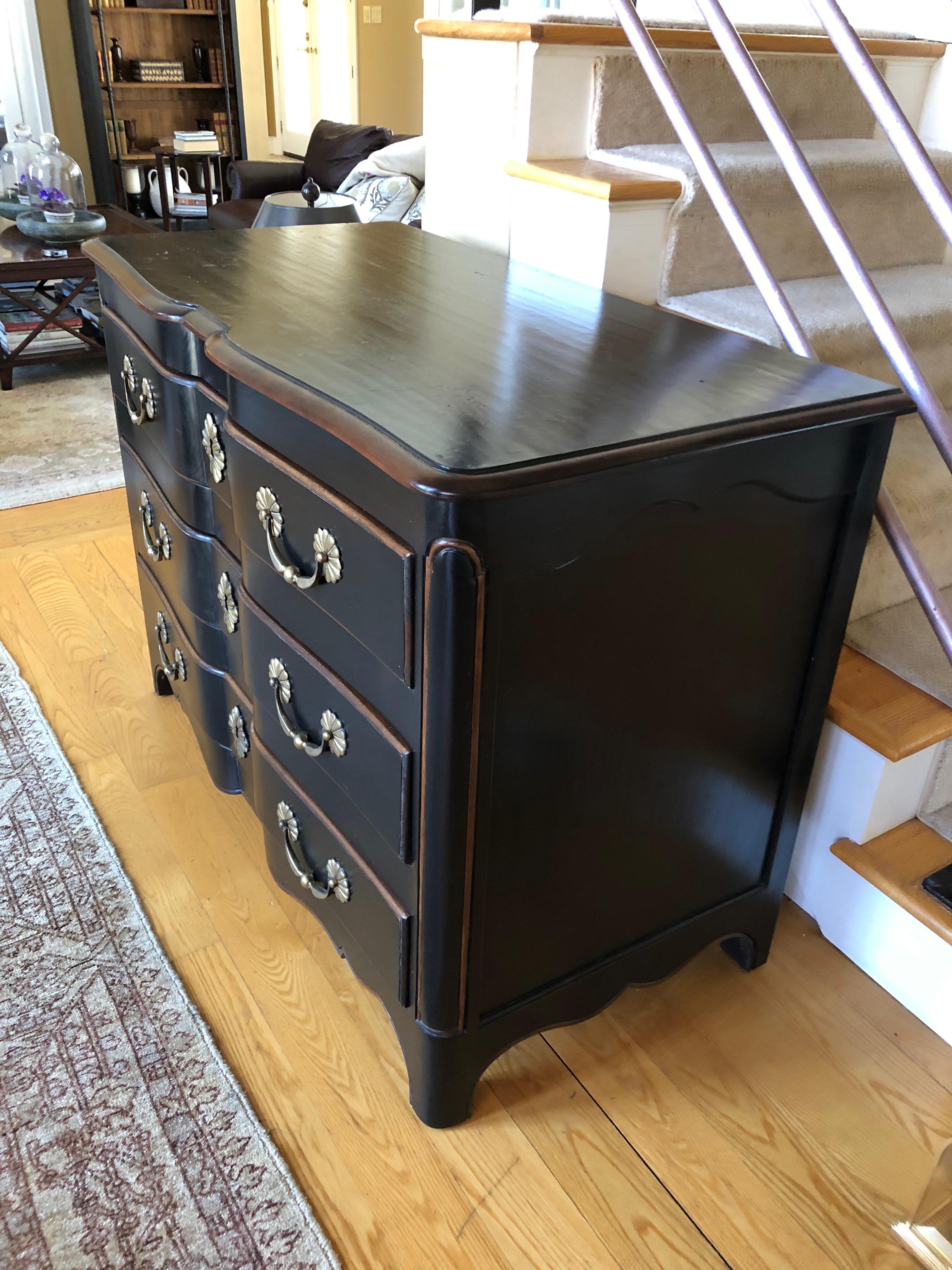American Regency Style Ebonized Chest of Drawers with Gorgeous Gold Hardware