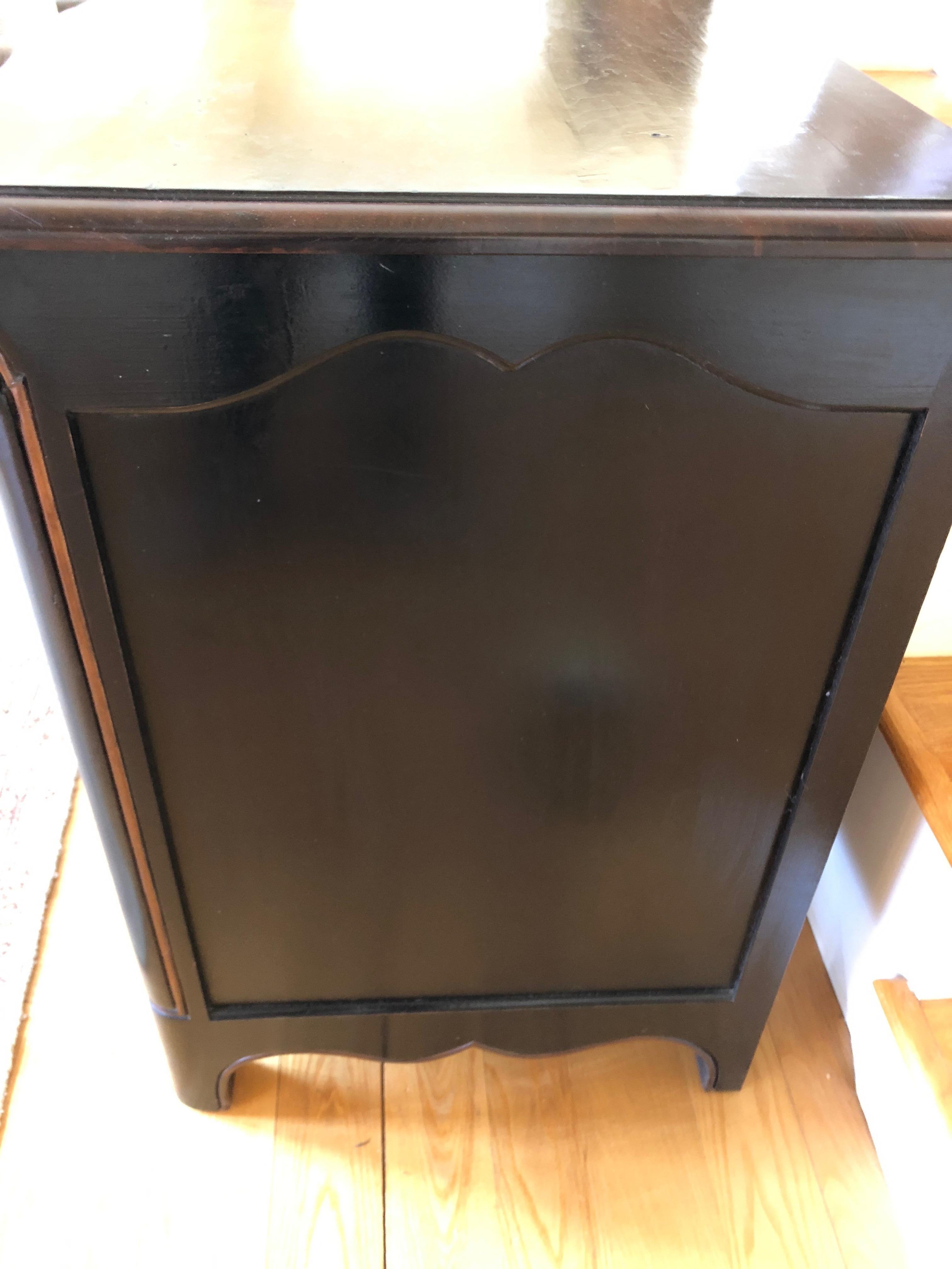 Late 20th Century Regency Style Ebonized Chest of Drawers with Gorgeous Gold Hardware