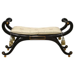 Regency Style Ebonized Gilt Accented Curule Bench, Baker Furniture, 20th Century