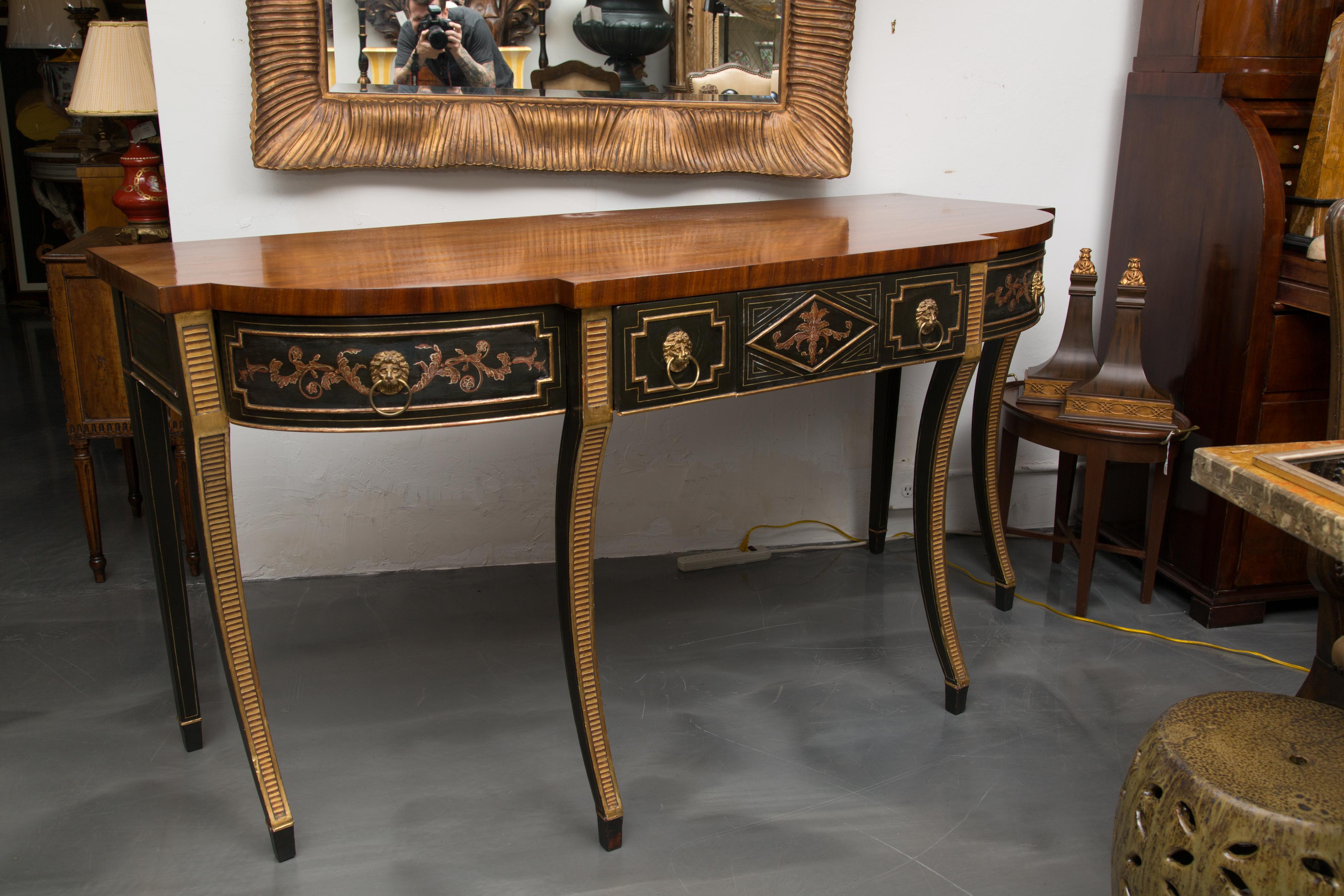 Regency Style Ebonized, Gilt and Mahogany Server or Console Table For Sale 1