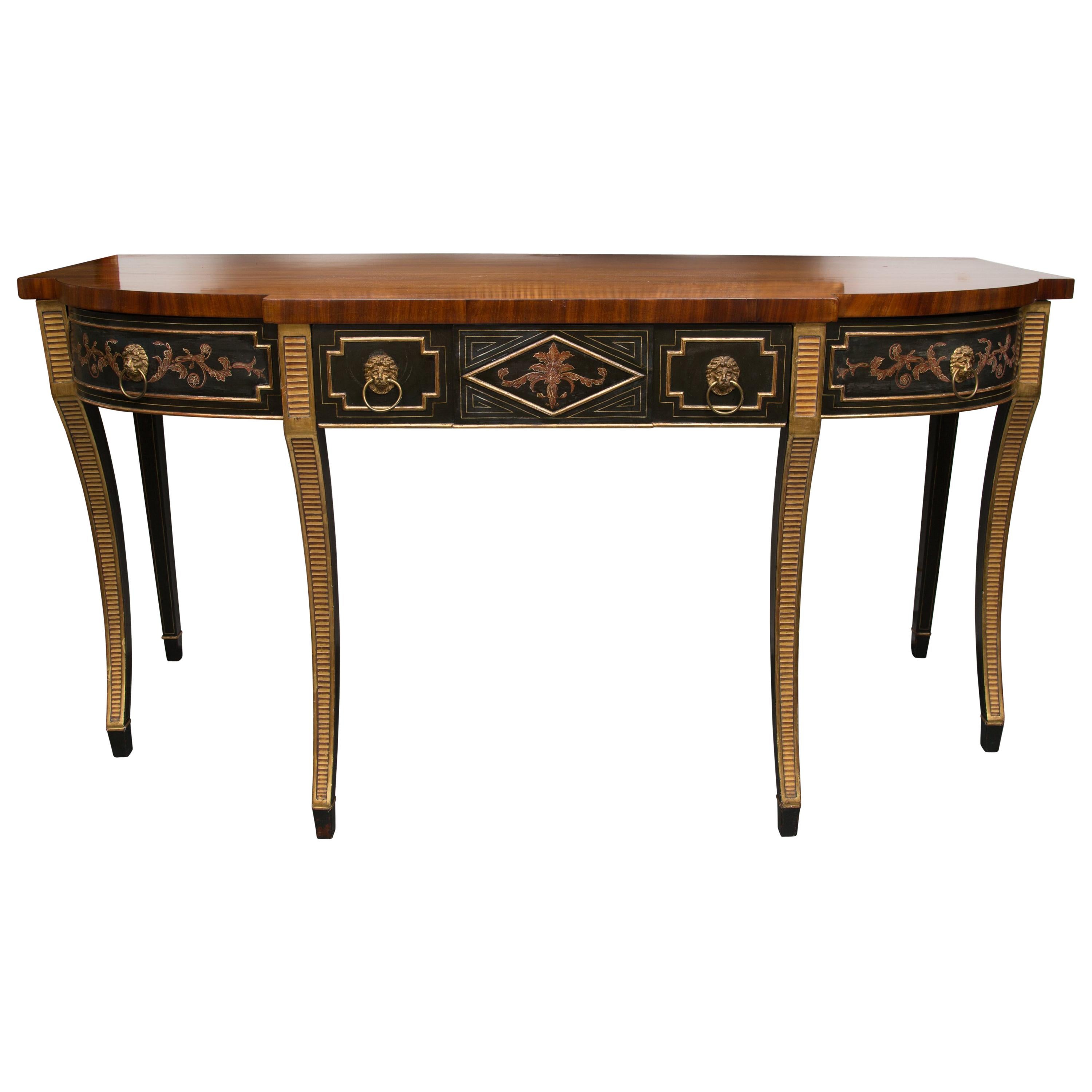 Mesa Servidor o Consola Estilo Regencia Ebonizada, Dorada y Caoba