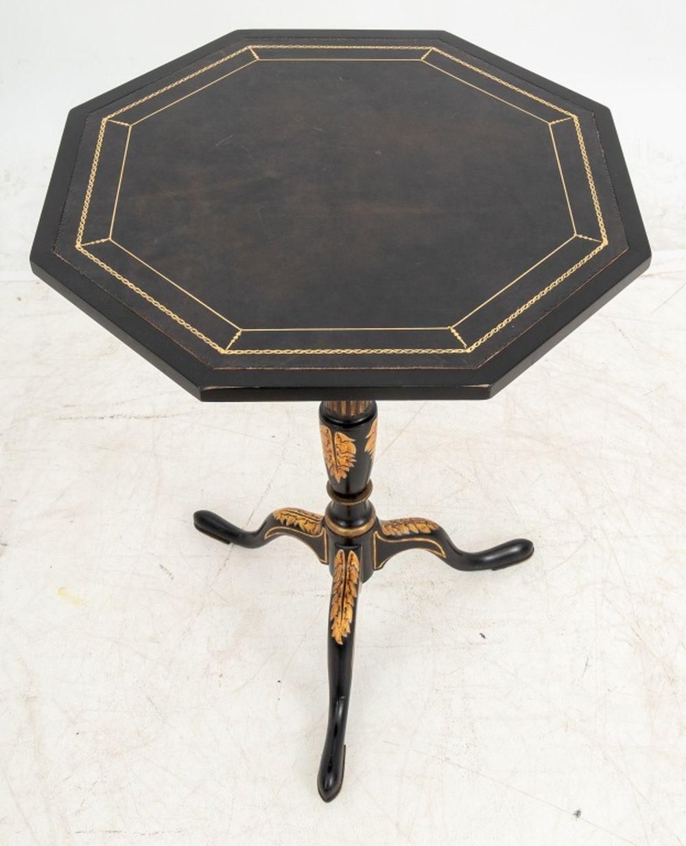 British Regency Style Ebonized & Gilt Painted Tripod Table For Sale