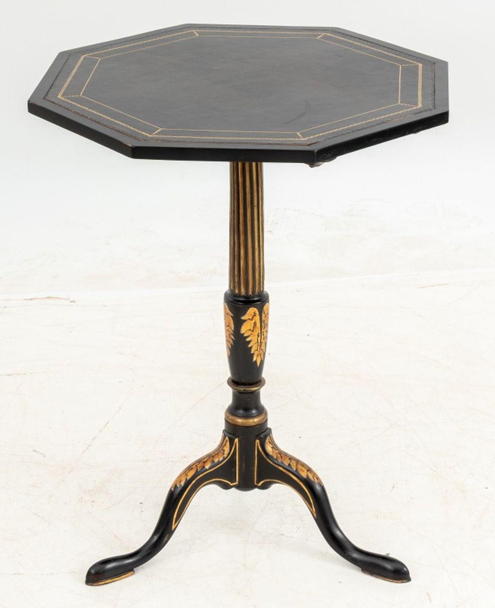 Regency Style Ebonized & Gilt Painted Tripod Table In Good Condition For Sale In Astoria, NY