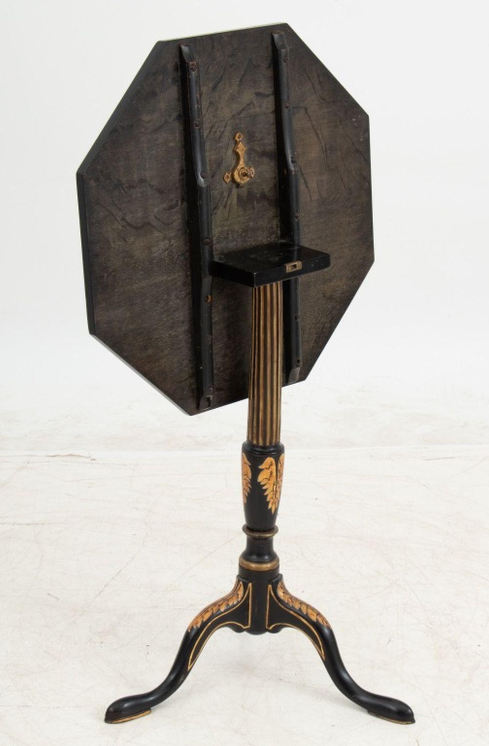 19th Century Regency Style Ebonized & Gilt Painted Tripod Table For Sale