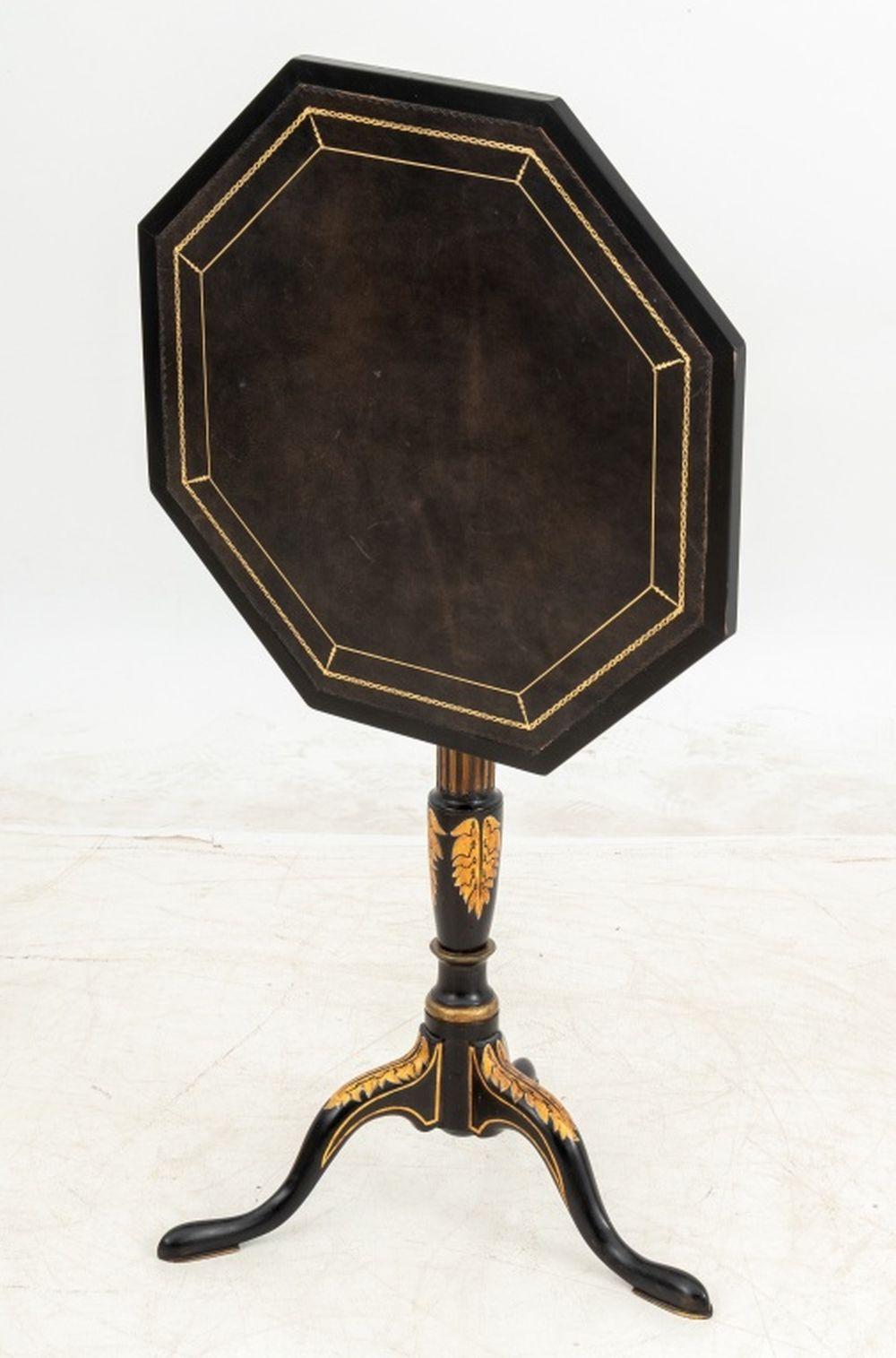 Wood Regency Style Ebonized & Gilt Painted Tripod Table For Sale