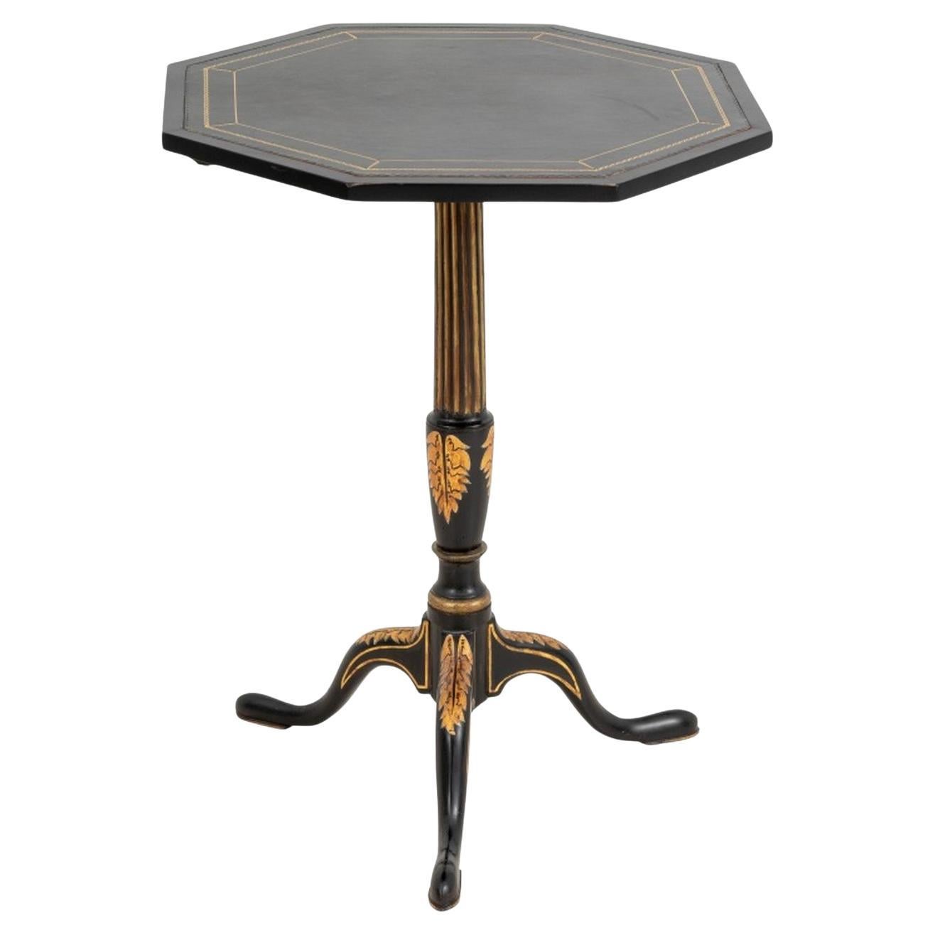 Regency Style Ebonized & Gilt Painted Tripod Table For Sale