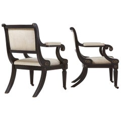 Regency Style Ebonized Sabre Leg Library Armchairs