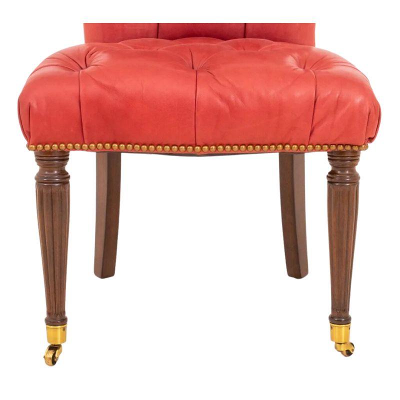20th Century Regency Style Edward Ferrell Leather Tufted Side Chair with Mahogany Legs For Sale