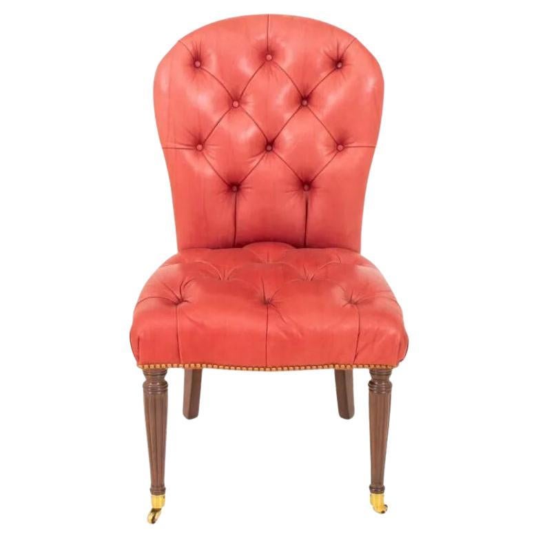 Regency Style Edward Ferrell Leather Tufted Side Chair with Mahogany Legs