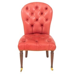 Regency Style Edward Ferrell Leather Tufted Side Chair with Mahogany Legs