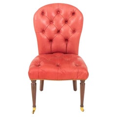 Vintage Regency Style Edward Ferrell Leather Tufted Side Chair with Mahogany Legs