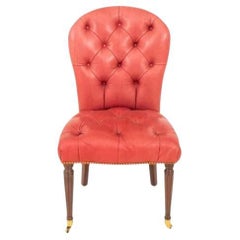 Regency Style Edward Ferrell Leather Tufted Side Chair with Mahogany Legs