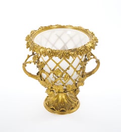 Enfriador de Vino Inglés de Bronce Dorado Ormolu Estilo Regencia/Inserto de Vidrio Artístico Circa 1828
