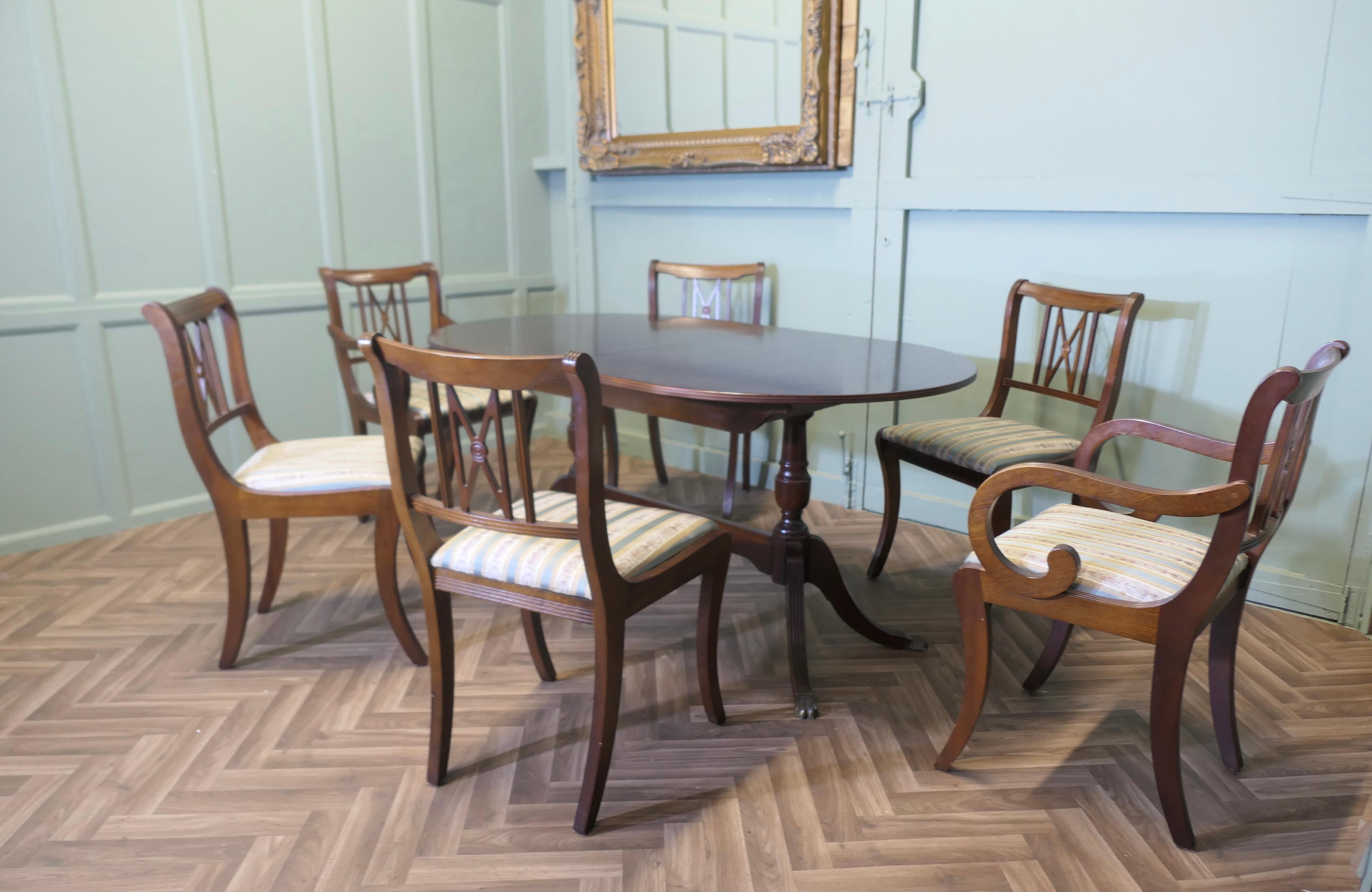 Regency Style Extending Dining Table and 6 Chairs For Sale 6