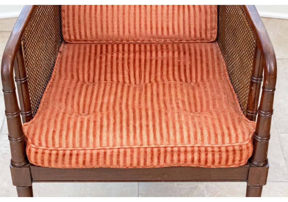 Regency Style Faux Bamboo And Cane Upholstered Lounge Chair 4