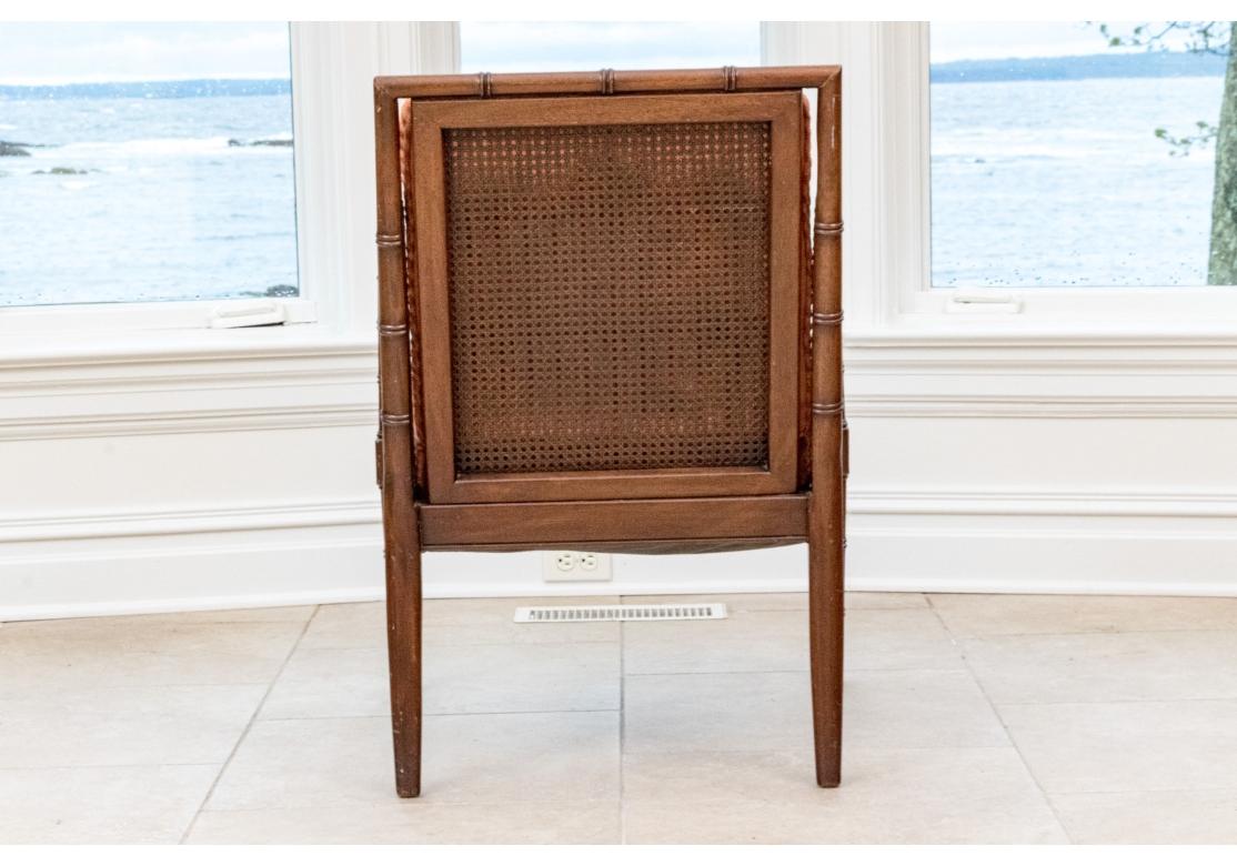 Regency Style Faux Bamboo And Cane Upholstered Lounge Chair 5